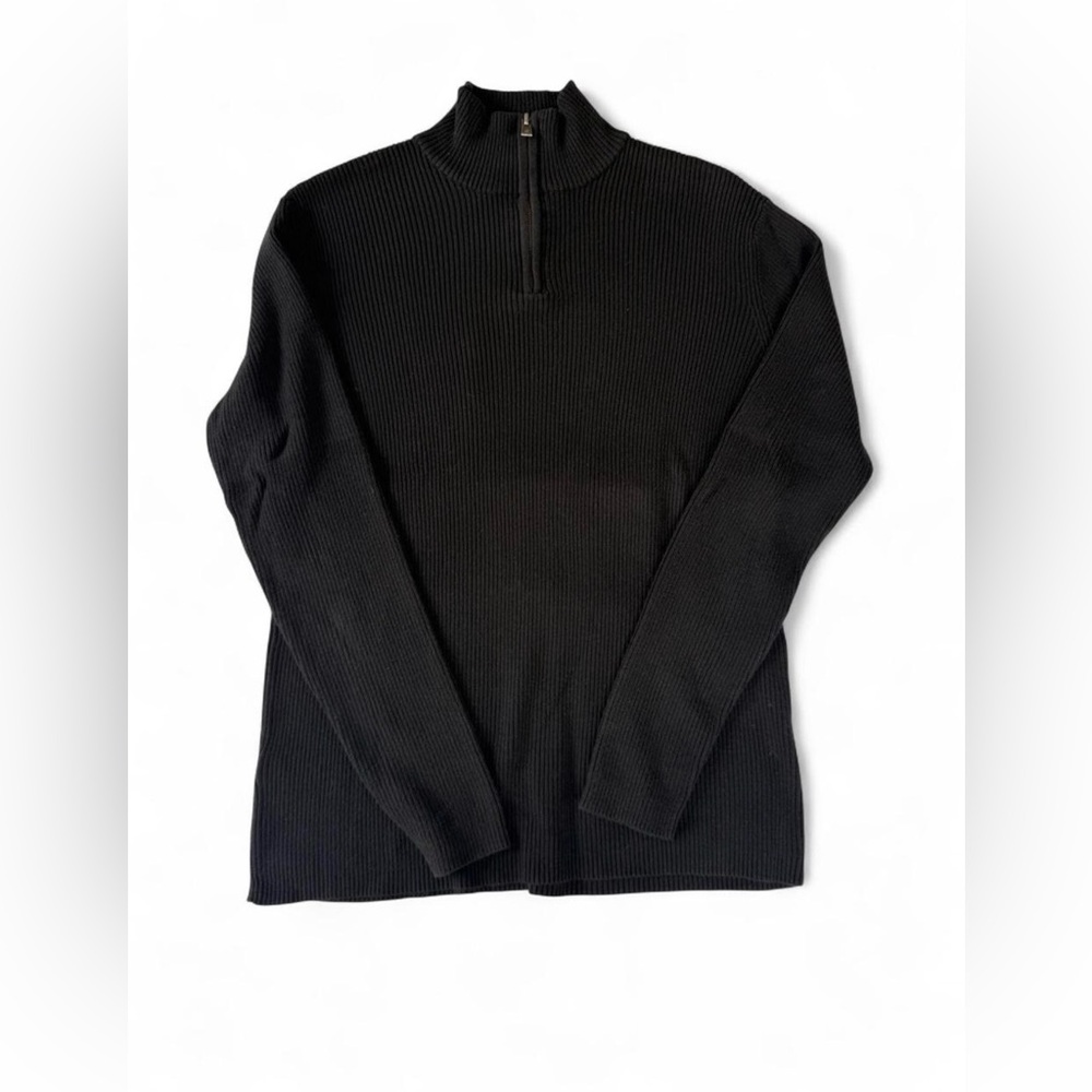 Men’s Vintage Perry Ellis Men's Black Quarter ZipUp Pullover Sweater